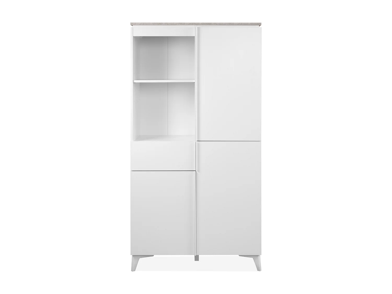 Buffet haut 3 portes, 3 étagères, 1 tiroir, et 2 niches décor travertin et blanc L88cm - BERTRIX