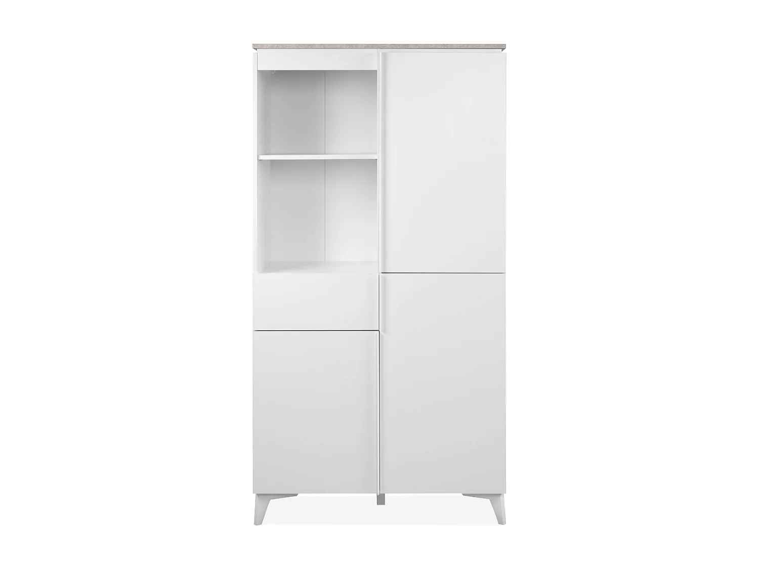 Buffet haut 3 portes, 3 étagères, 1 tiroir, et 2 niches décor travertin et blanc L88cm - BERTRIX
