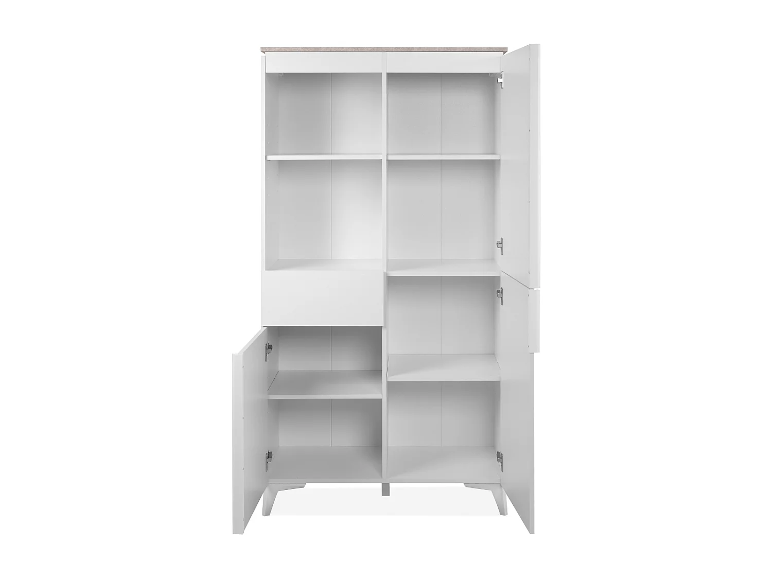 Buffet haut 3 portes, 3 étagères, 1 tiroir, et 2 niches décor travertin et blanc L88cm - BERTRIX