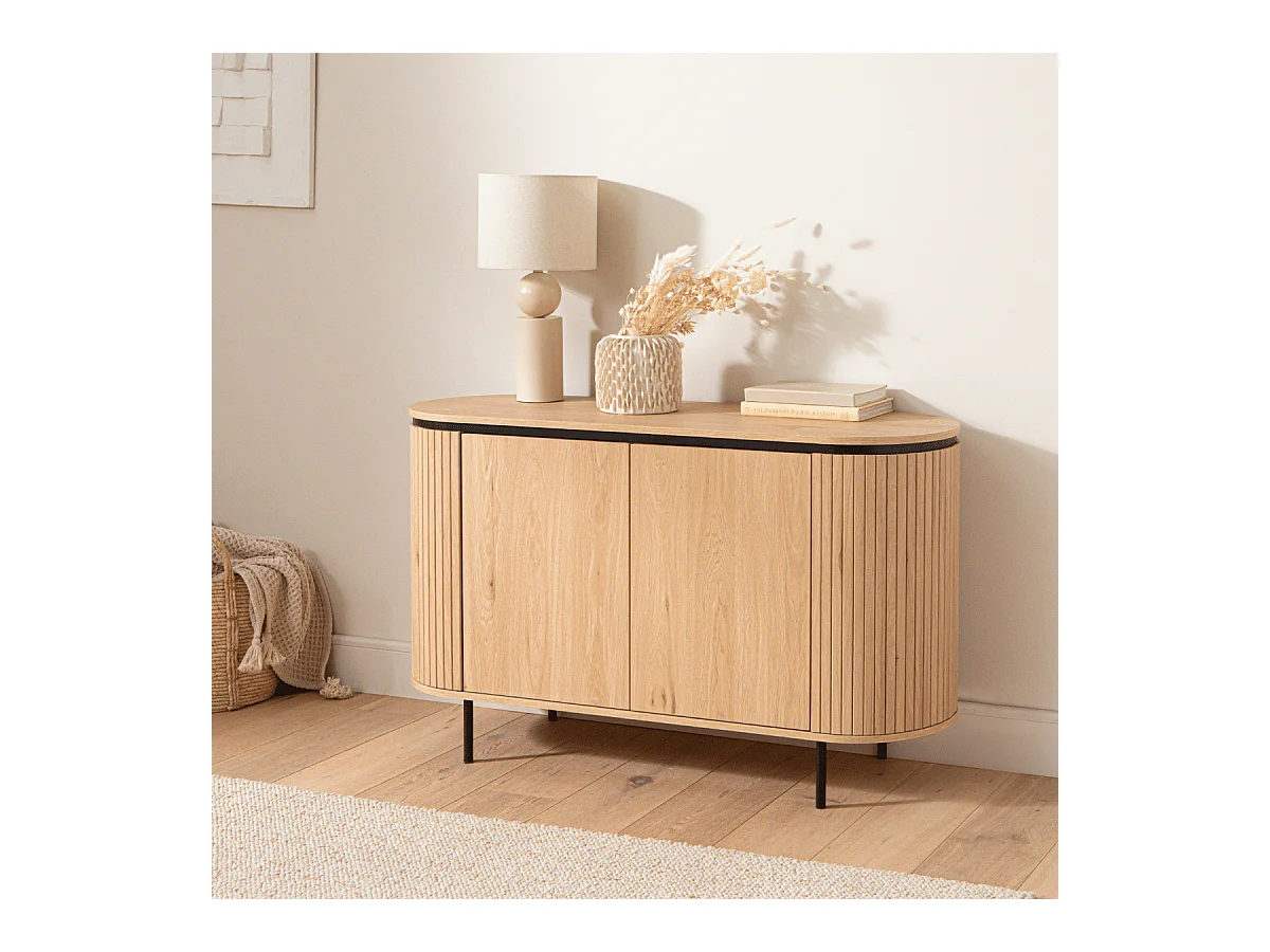 Buffet 2 Portes avec Effet Rainuré L120 cm - MALAGA