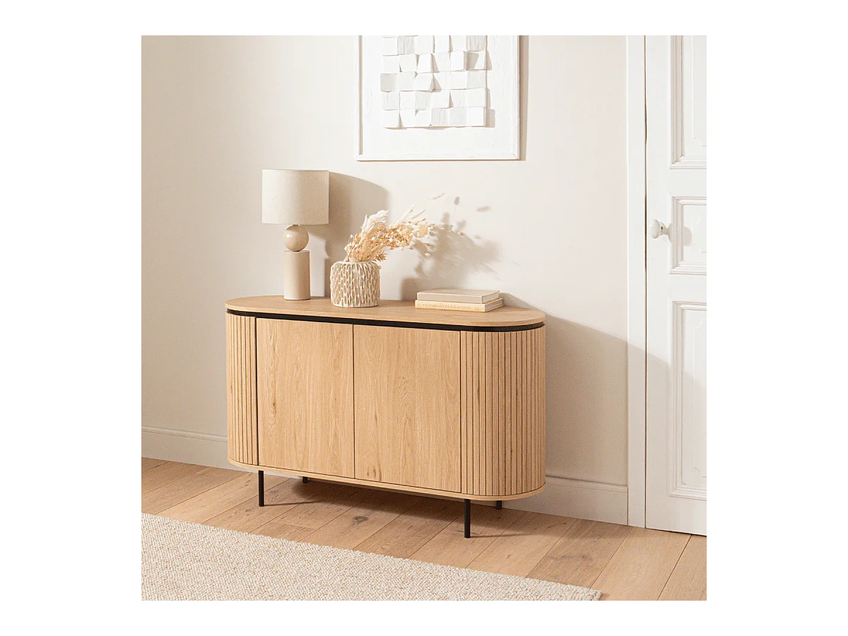 Buffet 2 Portes avec Effet Rainuré L120 cm - MALAGA