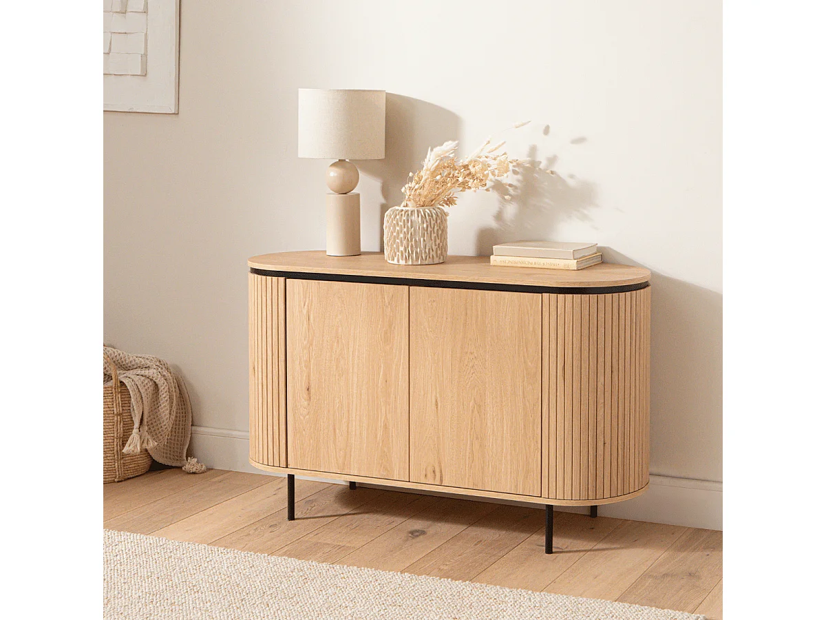 Buffet 2 Portes avec Effet Rainuré L120 cm - MALAGA