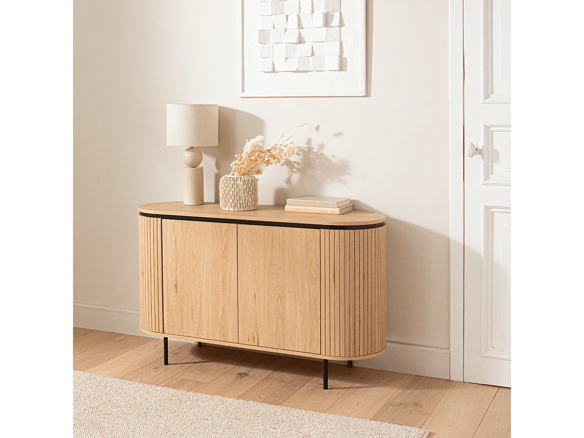 Buffet 2 Portes avec Effet Rainuré L120 cm - MALAGA