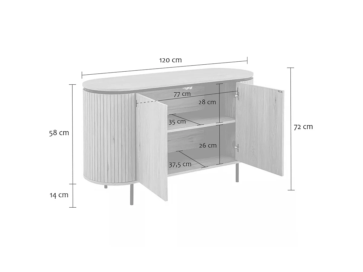 Buffet 2 Portas com Efeito Ranhurado L120 cm - MALAGA