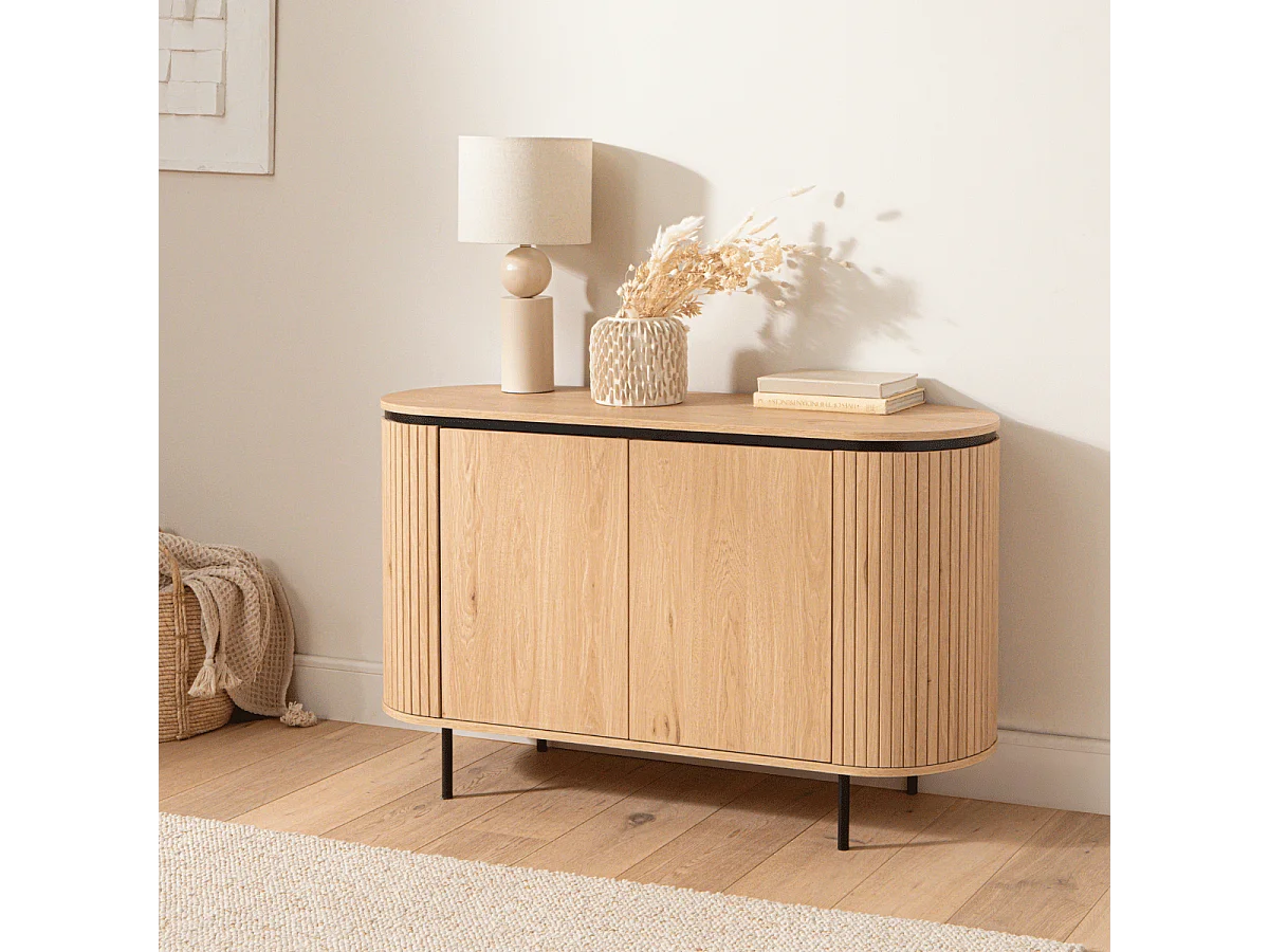 Buffet 2 Portes avec Effet Rainuré L120 cm - MALAGA