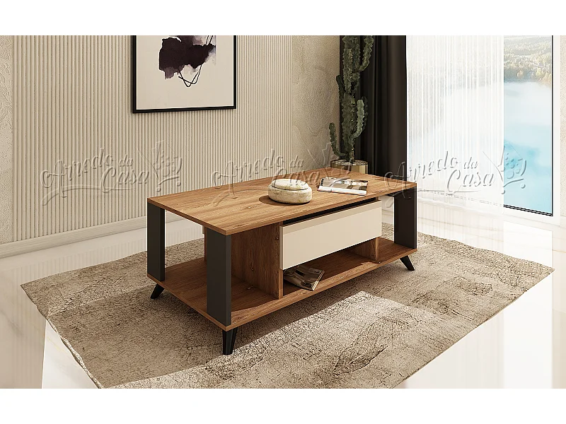 Tavolino  con cassetto, 110x53,5x60 cm in rovere, grafite e beige TU7