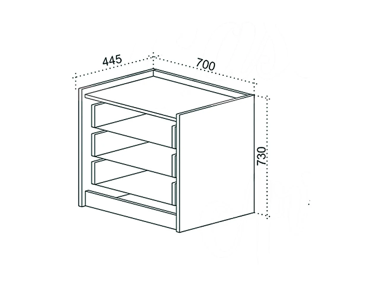 Cassettiera con 3 cassetti 70x73x44,5 cm in bianco lucido e noce CU46