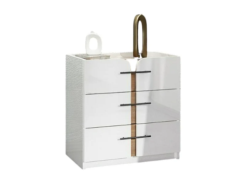 Cassettiera con 3 cassetti 70x73x44,5 cm in bianco lucido e noce CU46