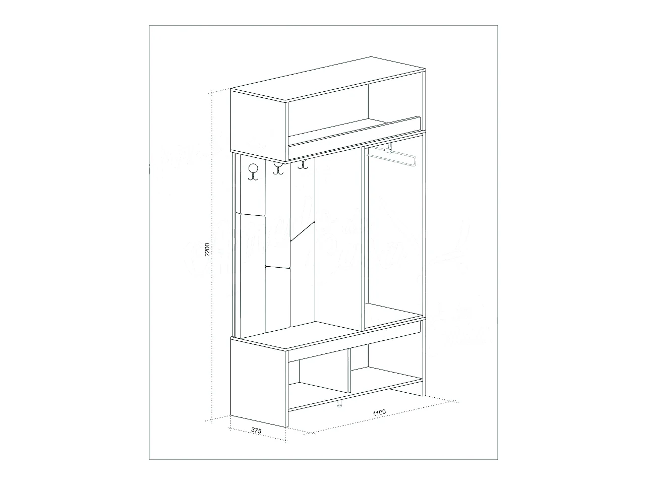 Mobile ingresso moderno con schienale imbottito 110x220x37,5 cm rovere naturale e verde oliva IU33