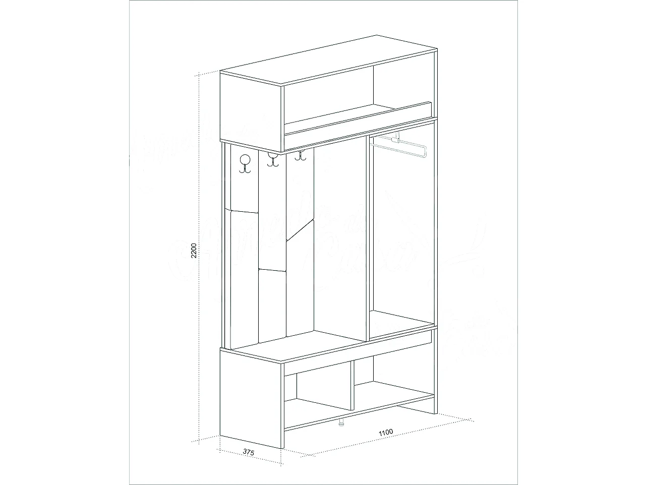 Mobile ingresso moderno con schienale imbottito 110x220x37,5 cm rovere naturale e verde oliva IU33
