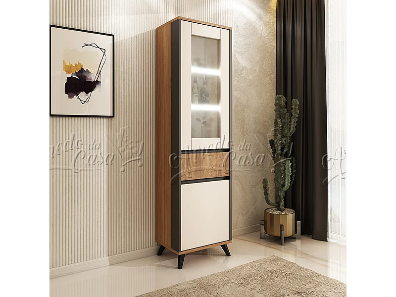 Vetrina con LED 50x190x40 cm in rovere, grafite e beige VU1