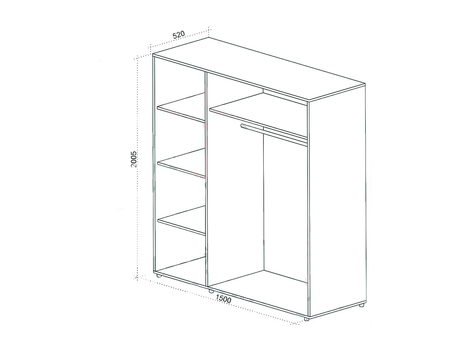 Armadio moderno ad ante battenti 150x200,5x52 cm in bianco lucido e noce AU48