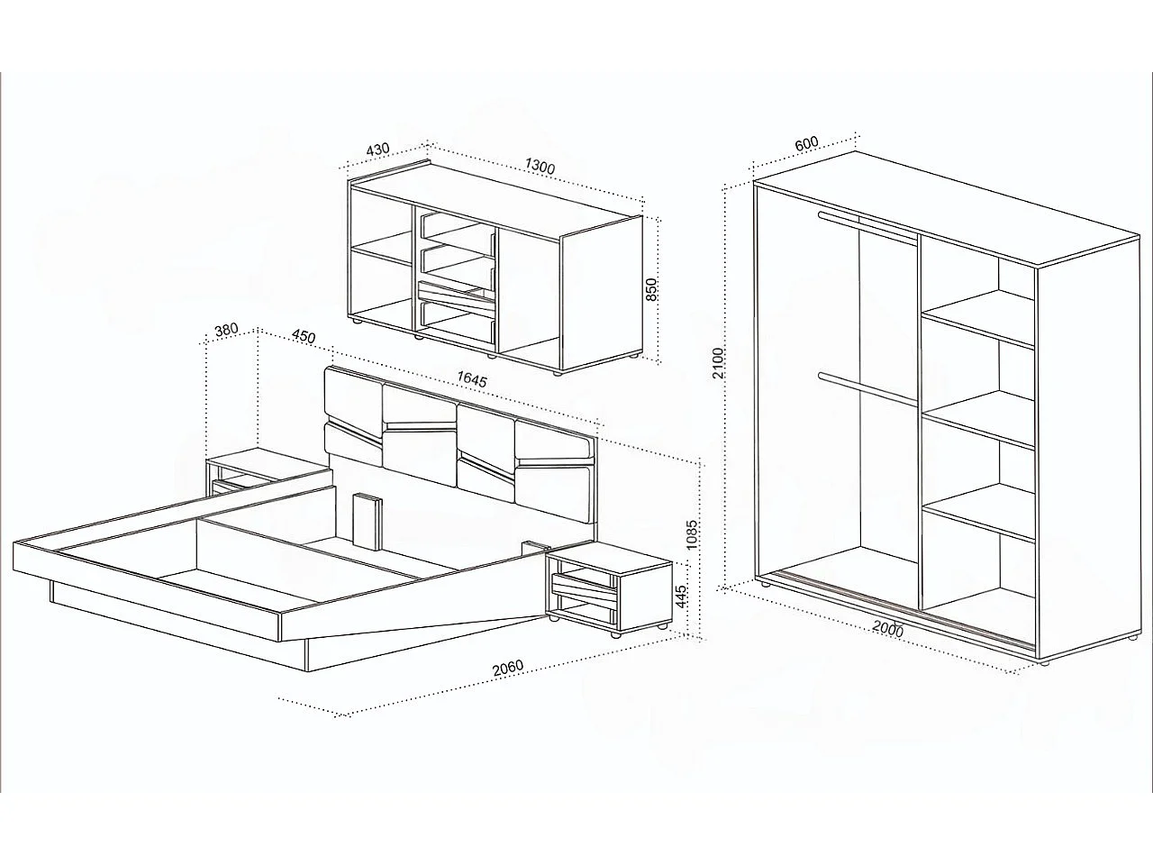 Mobili camera da letto 160x200 cm con letto contenitore in noce, beige e verde oliva CDLU38
