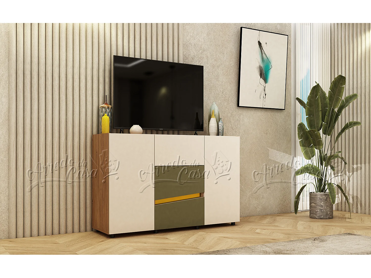 Mobili camera da letto 160x200 cm con letto contenitore in noce, beige e verde oliva CDLU38