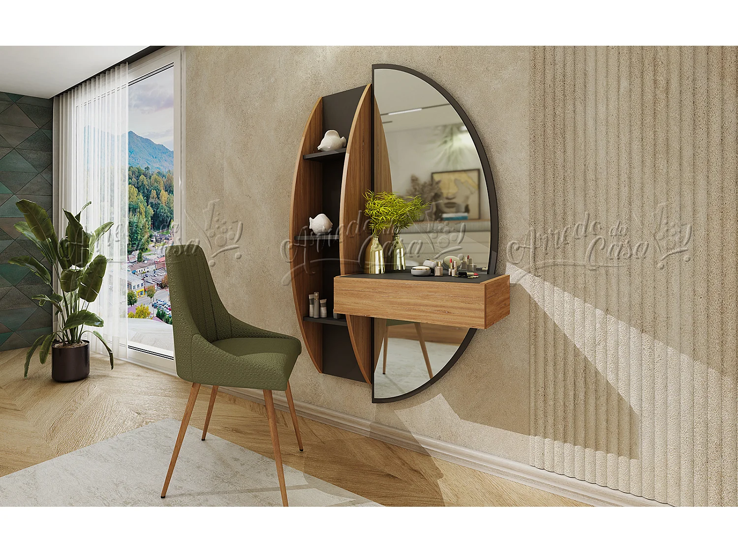 Set di mobili per camera matrimoniale con letto 160x200 cm, LED, Grafite e Rovere CDLU41