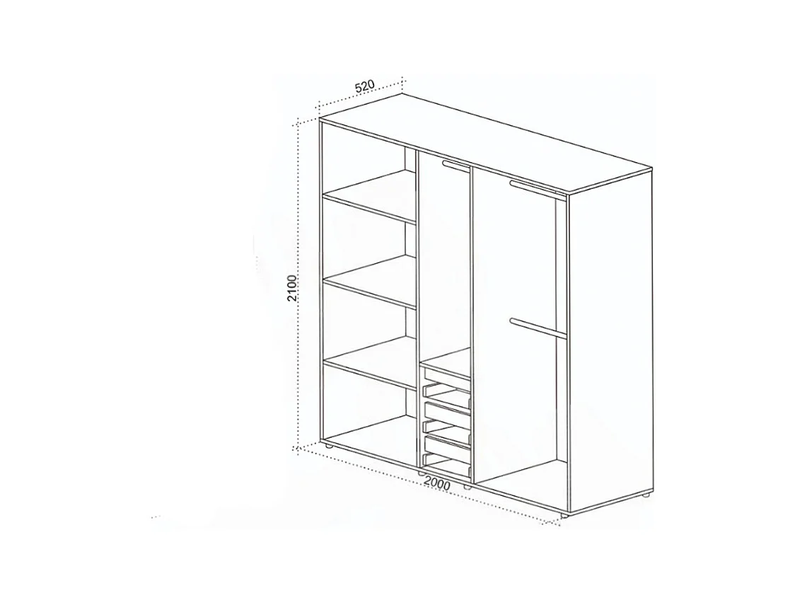 Armadio 5 ante battenti 200x210x52 cm grafite e rovere scuro AU50