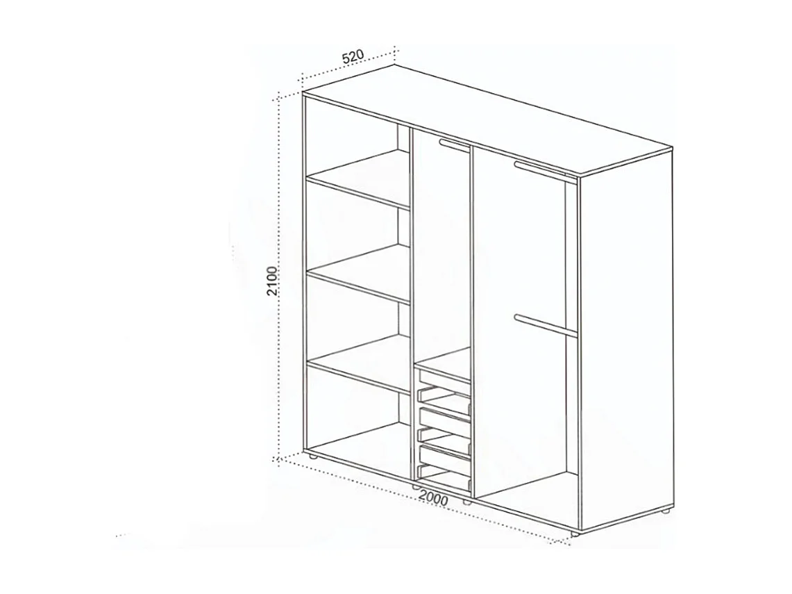 Armadio 5 ante battenti 200x210x52 cm grafite e rovere scuro AU50