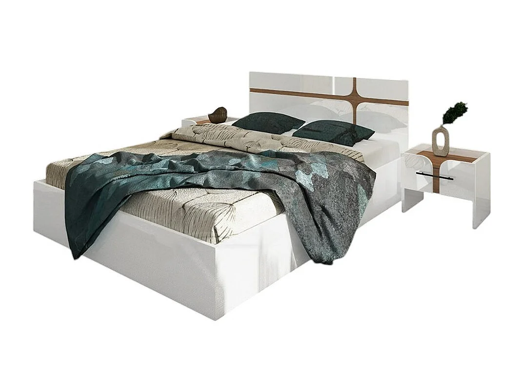 Letto contenitore alla francese con comodini bianco lucido e noce LU46