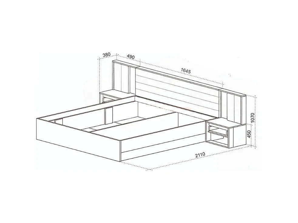Letto matrimoniale contenitore 160x200 cm con comodini e LED in grafite e rovere LU48