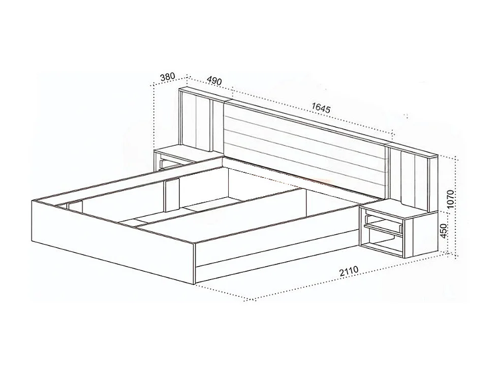 Letto matrimoniale contenitore 160x200 cm con comodini e LED in grafite e rovere LU48