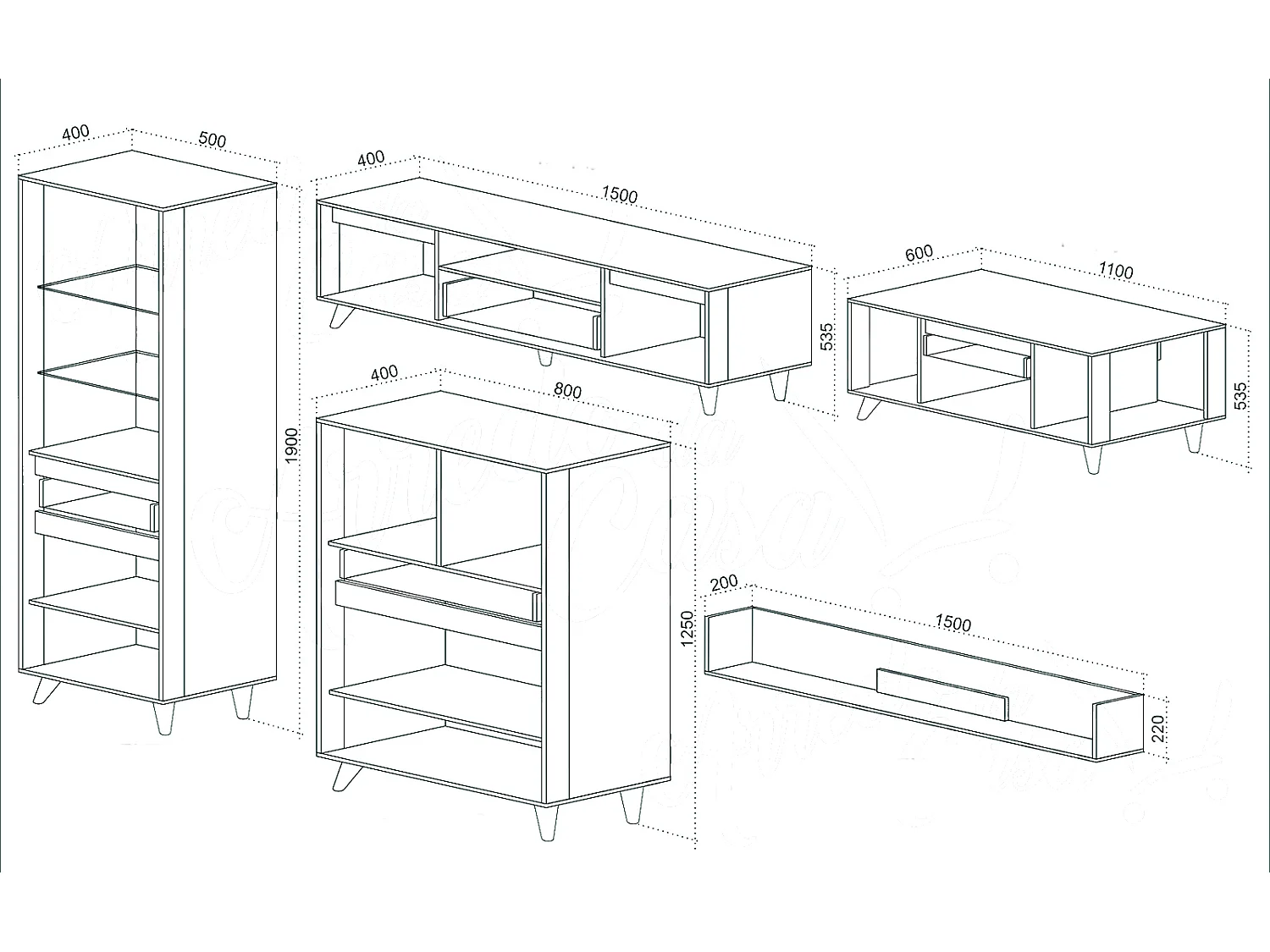 Soggiorno completo con illuminazione LED in rovere, grafite e beige SU43