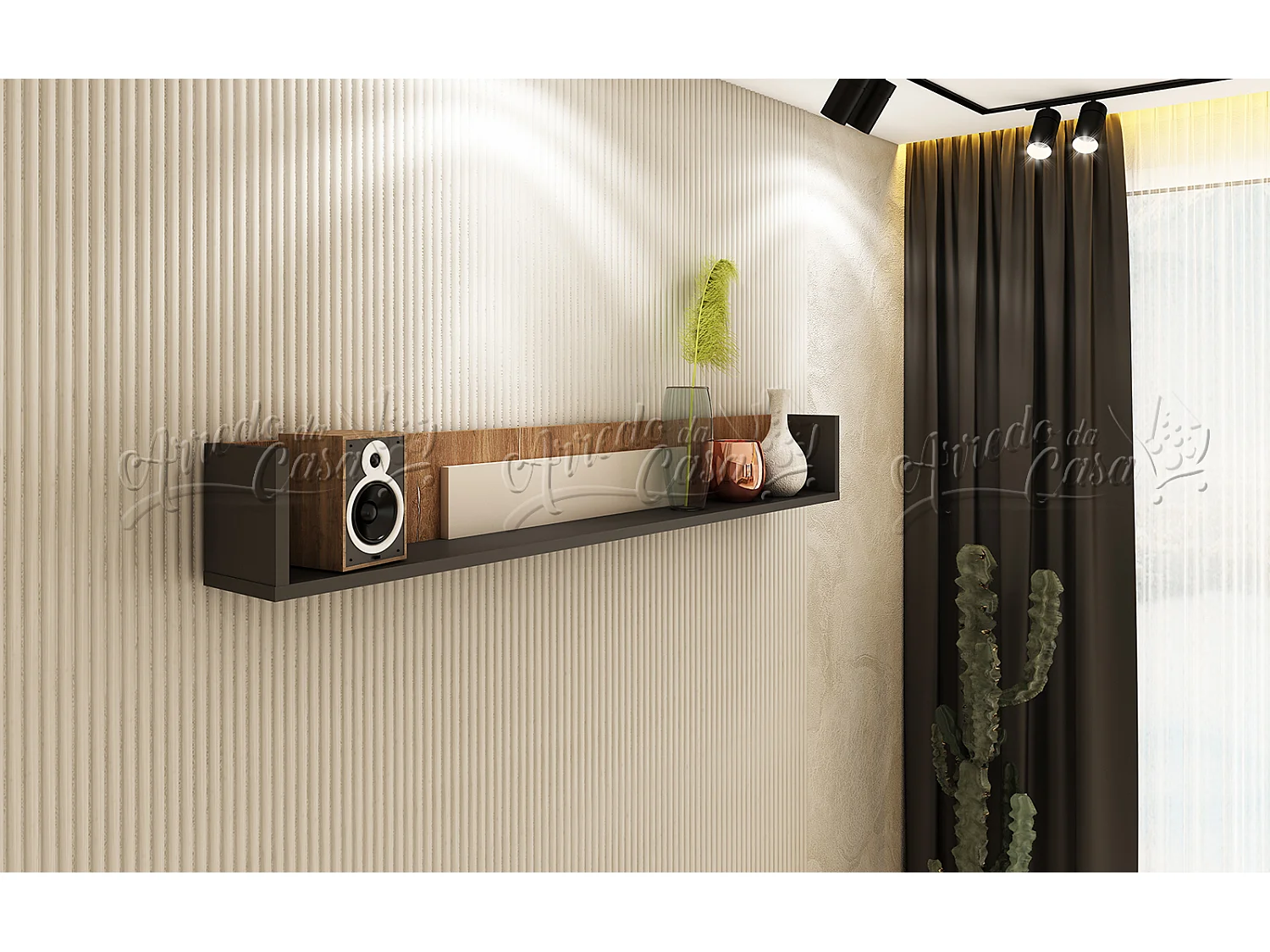 Mensola 150x22x20 cm in rovere, grafite e beige MNU1