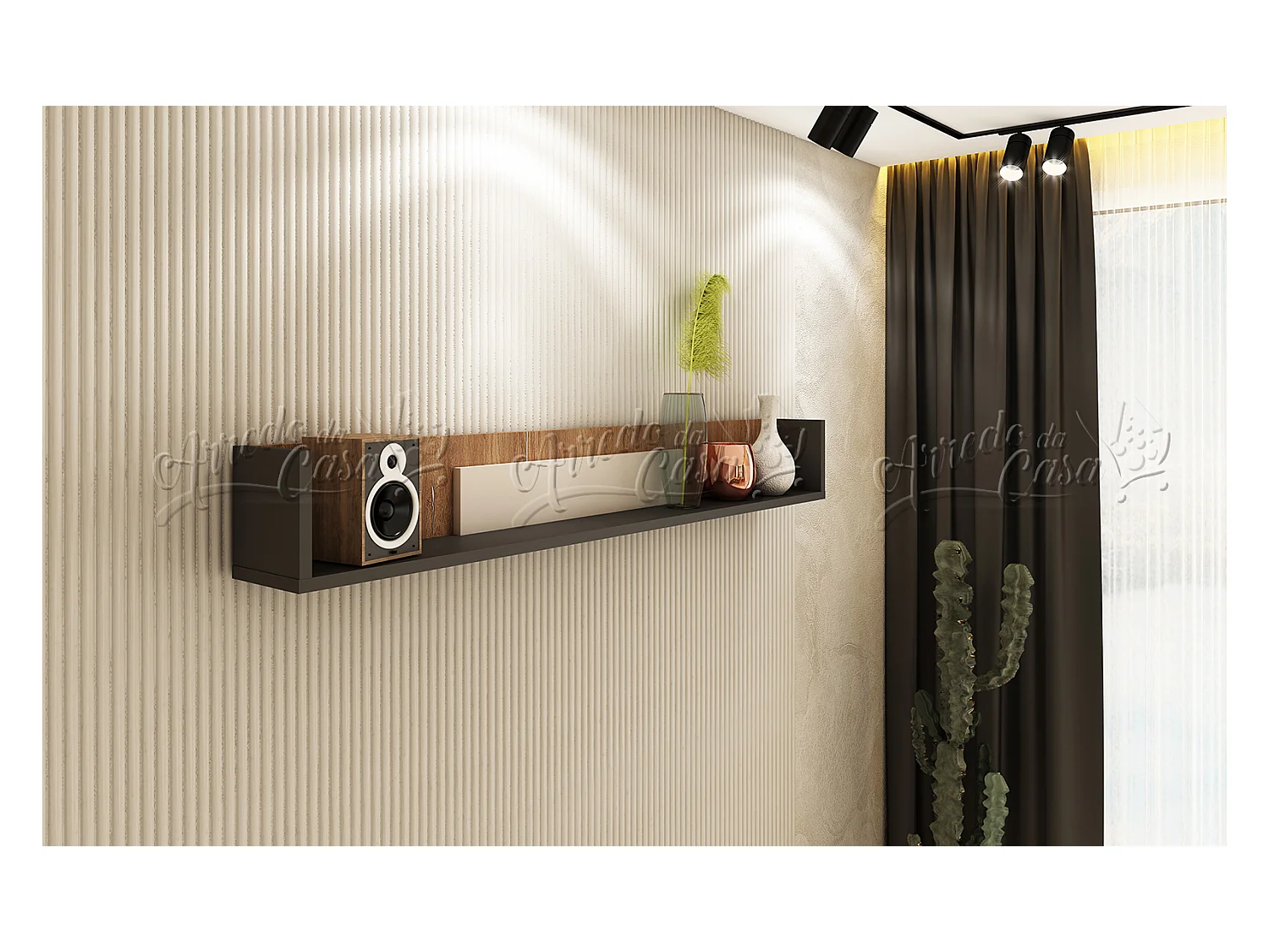 Mensola 150x22x20 cm in rovere, grafite e beige MNU1