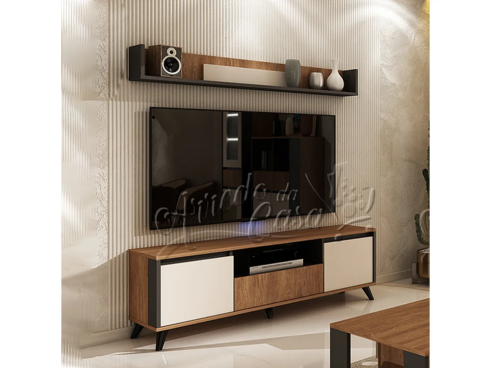 Mensola 150x22x20 cm in rovere, grafite e beige MNU1