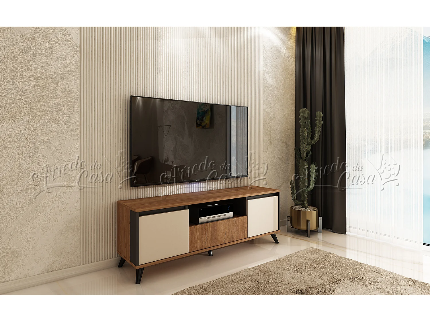Mobile porta tv con ante e cassetto 150x53,5x40 cm in rovere, grafite e beige PTVU1