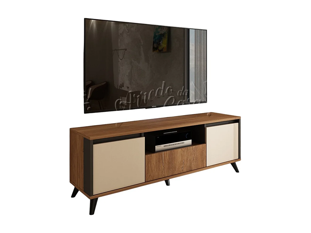 Mobile porta tv con ante e cassetto 150x53,5x40 cm in rovere, grafite e beige PTVU1