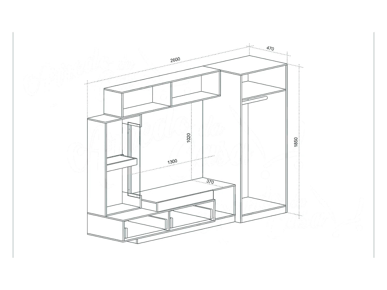 Parete attrezzata con LED 130x102x37 cm in Rovere Naturale e Grafite SU42