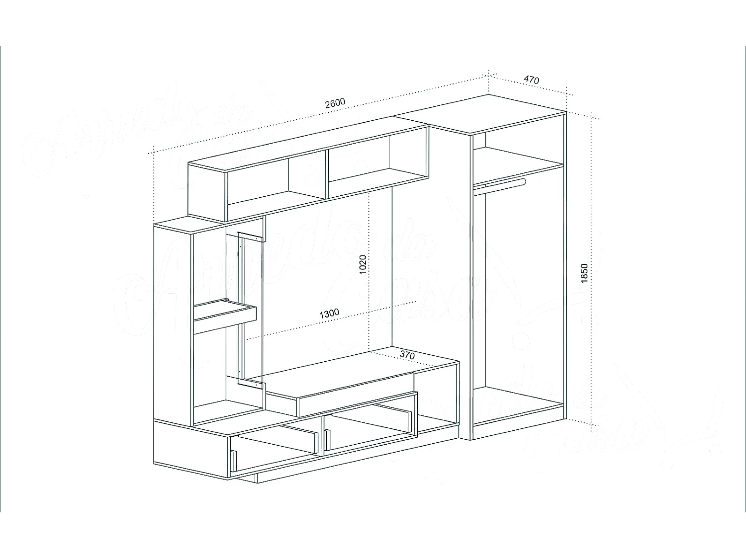 Parete attrezzata con LED 130x102x37 cm in Rovere Naturale e Grafite SU42