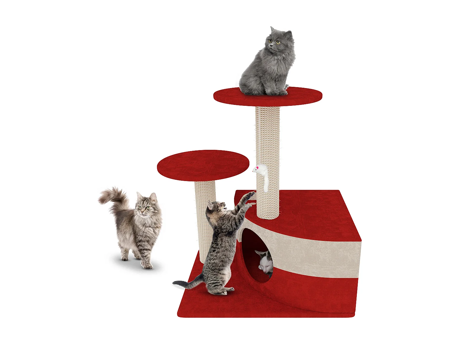 Albero per Gatto con Graffiatoio Cuccia Giocattolo Gatti Parco Giochi Tiragraffi in Sisal Naturale 71 x 44 x 33 cm