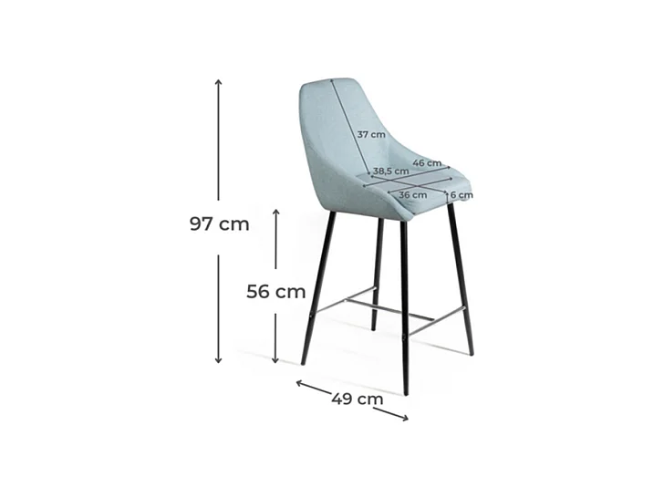Lot de 2 tabourets hauts en tissu vert aqua avec repose-pieds en métal "Petit" cm 46x49 97h