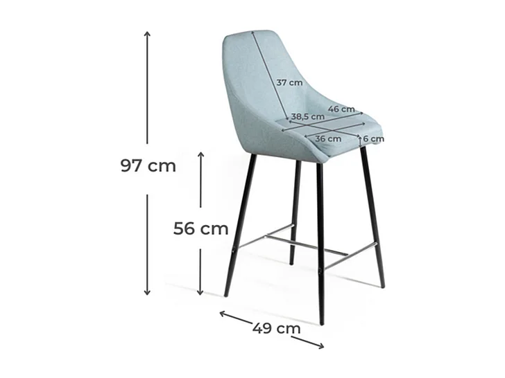 Set di 2 sgabelli alti in tessuto verde acqua poggiapiedi in metallo "Petit" cm 46x49 97h