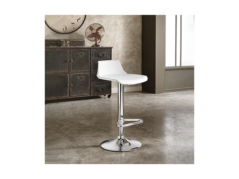 Lot de 2 tabourets hauts blancs "Henri" en polypropylène avec élévation à gaz et repose-pieds 41x39 72h cm