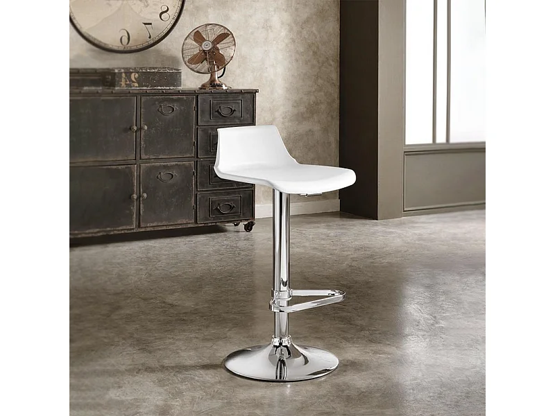 Set di 2 sgabelli alti bianchi "Henri" in polipropilene con elevazione a gas e poggiapiedi cm 41x39 72h