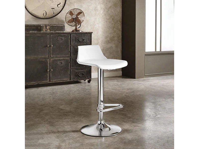 Juego de 2 taburetes altos "Henri" blancos de polipropileno con elevación a gas y reposapiés, 41x39 cm, 72h