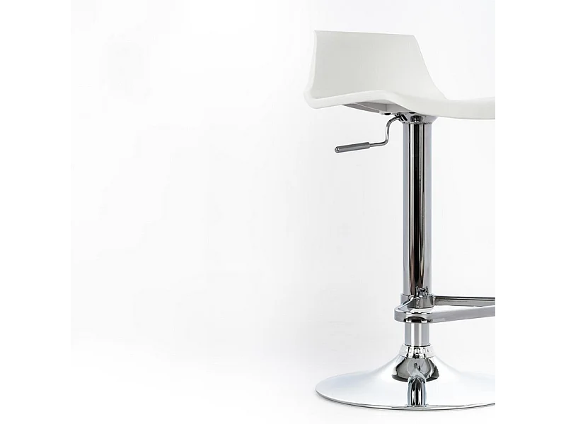 Juego de 2 taburetes altos "Henri" blancos de polipropileno con elevación a gas y reposapiés, 41x39 cm, 72h