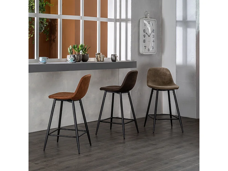 Set van 2 hoge terracotta krukken "Brig" in kunstleer met voetenbankje cm 50x44 84h