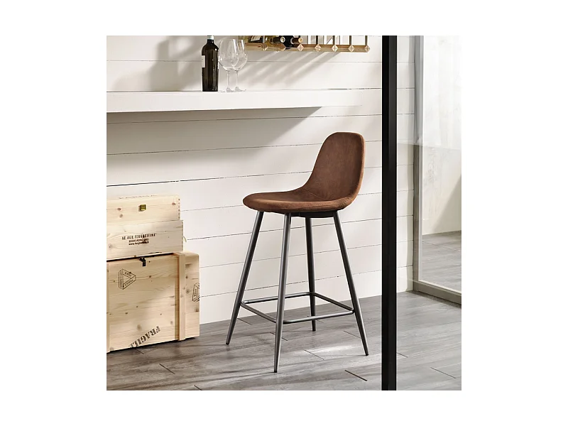 Lot de 2 tabourets hauts rembourrés en terre cuite "Brig" en simili cuir avec repose-pieds cm 50x44 84h