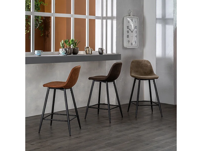 Set di 2 sgabelli imbottiti alti terracotta "Brig" in similpelle con poggiapiedi cm 50x44 84h