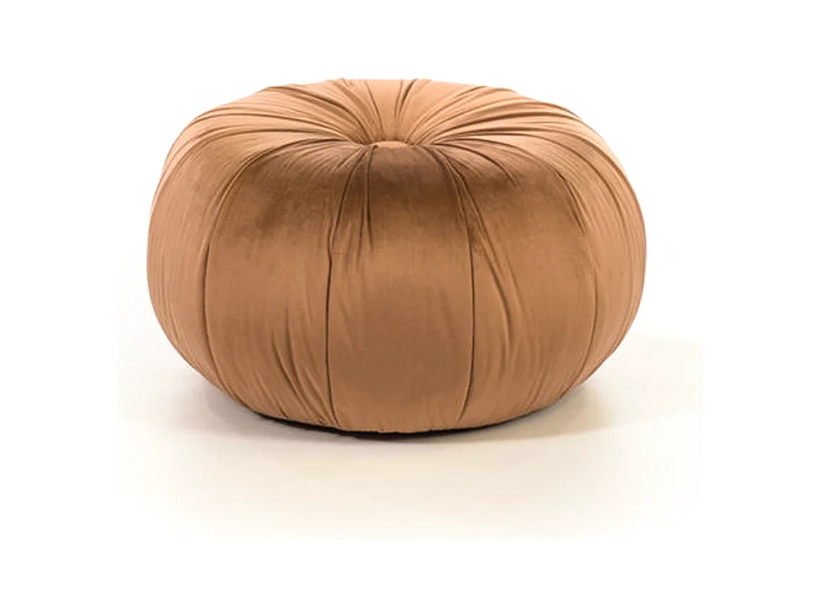 Pouf rond en velours orange "Mathilde" pour salon, 36x36 cm, hauteur 30 cm