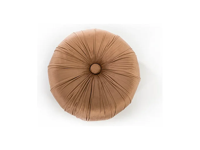 Pouf rond en velours orange "Mathilde" pour salon, 36x36 cm, hauteur 30 cm