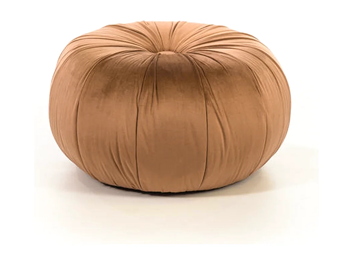 Pouf sgabello arancione "Mathilde" tondo da soggiorno in velluto cm 36x36 30h