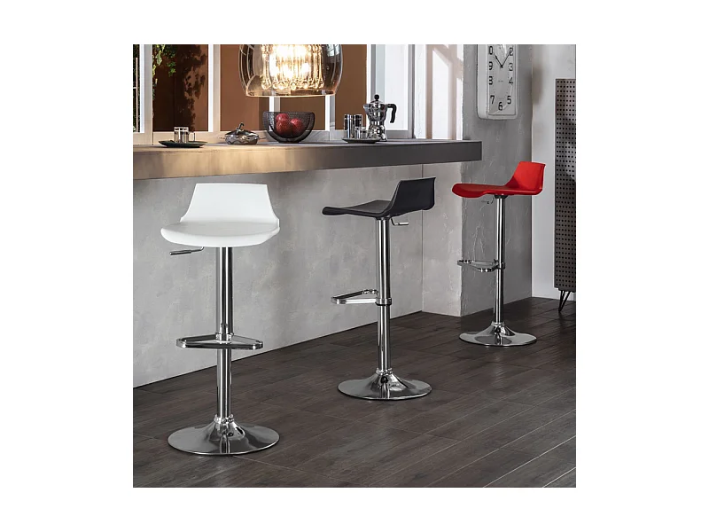 Lot de 2 tabourets hauts "Henri" noirs en polypropylène avec vérin à gaz et repose-pieds, 41x39 cm, 72h