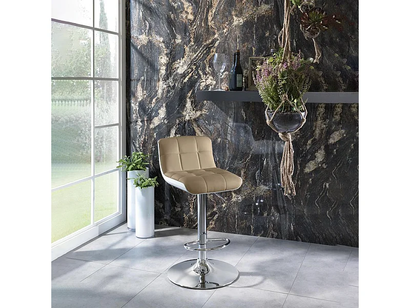 2er-Set beige gepolsterte Hocker "Kurt" aus Kunstleder mit Gasdruckfeder und Fußstütze cm 38,5x36 83h