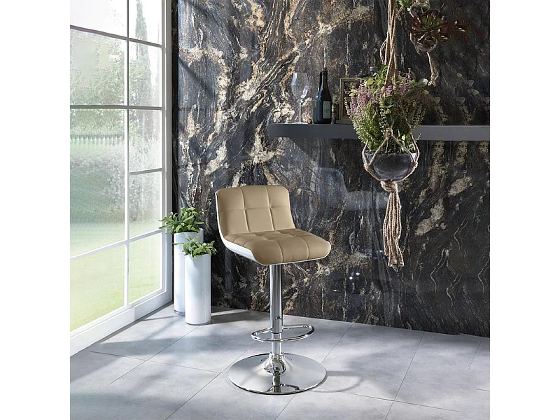 2er-Set beige gepolsterte Hocker "Kurt" aus Kunstleder mit Gasdruckfeder und Fußstütze cm 38,5x36 83h