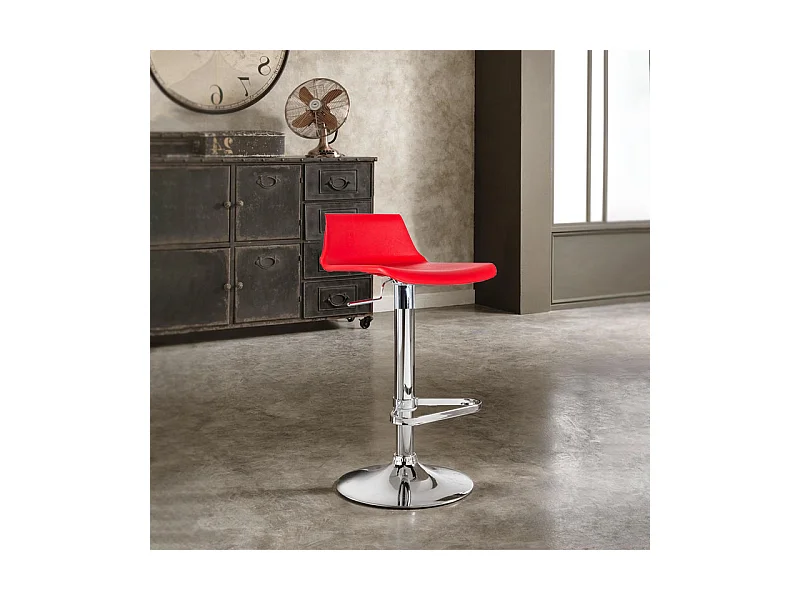 Lot de 2 tabourets hauts "Henri" rouges en polypropylène avec vérin à gaz et repose-pieds, 41x39 cm, 72h