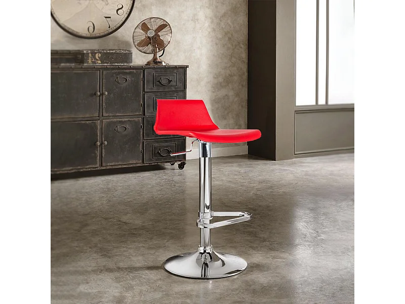 Zestaw 2 czerwonych wysokich krzeseł "Henri" z polipropylenu z podnośnikiem gazowym i podnóżkiem, 41x39 cm, 72h